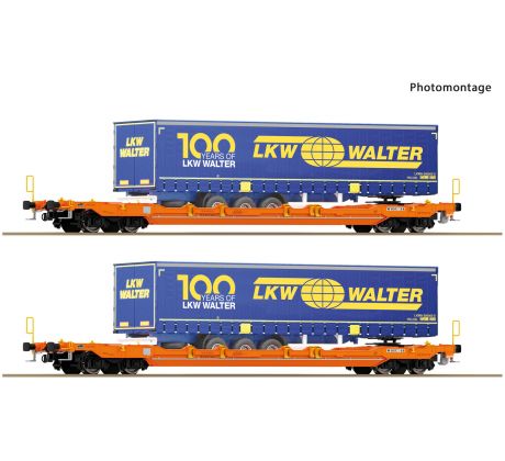 6600064 - Set dvou 4. osých kapsových vozů Sdgnss/T5 Wascosa, ložený návěsy Spedition LKW Walter